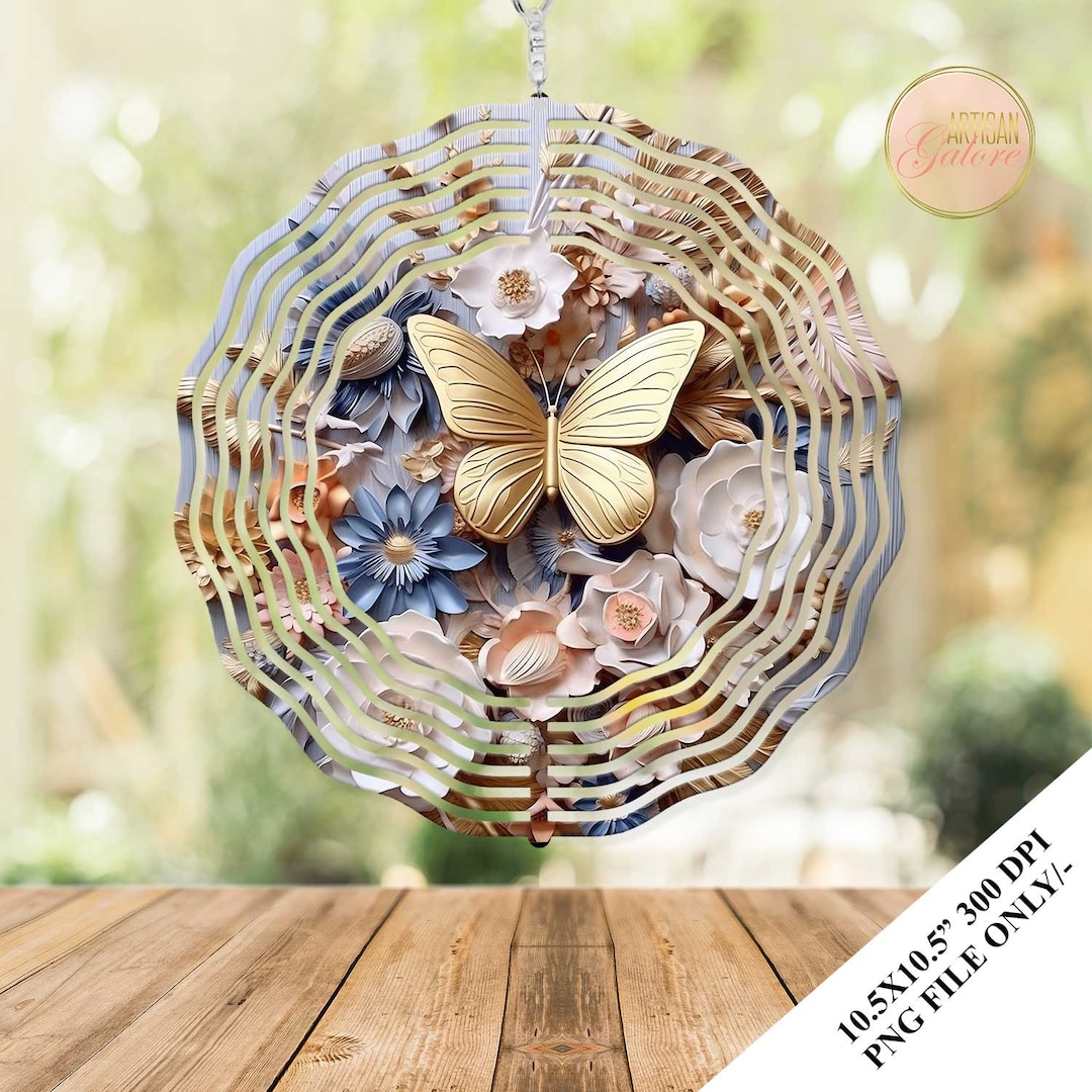Butterfly Wind Sim 3D Gold Metal Butterflies Wind Spinner Sublimation Design Template ...
