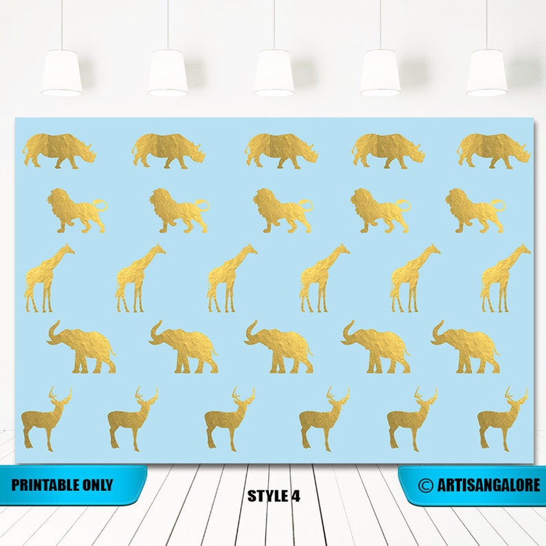 Safari Backdrop, Gold safari backdrop, Jungle backdrop, boy safari sign, gold animal sign, Gold White animals Baby shower backdrop image 5