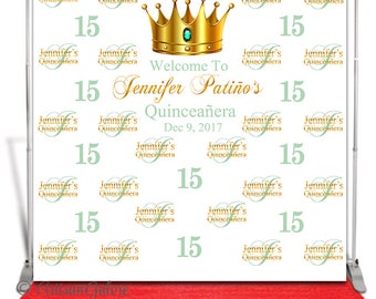 Quinceanera Backdrop, 15th birthday backdrop, Photo Booth Backdrop,Step And Repeat Backdrop Banner, Crown Princess Backdrop Printable