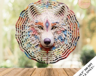 3D Whimsical Wolf Paper Quilling Wind Spinner Sublimation Design Template, Wolf Wind Spinner, 10.5 inch Round Sublimation, Spinner PNG Wrap