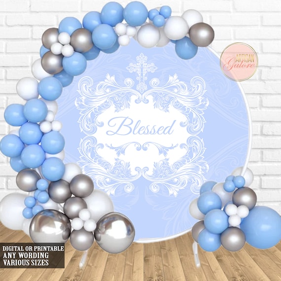Baptism Round Backdrop Blessed Background Blue Cross Boy First Holy