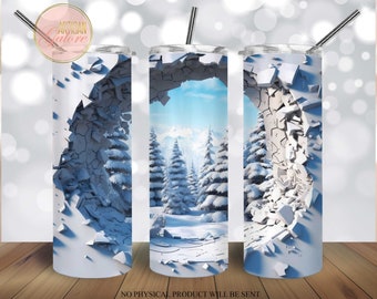 3D Cracked Wall Snow Mountains tumbler 20 oz Skinny Tumbler Sublimation Design, Snowy Christmas Straight & Tapered Tumbler Wrap PNG, Digital