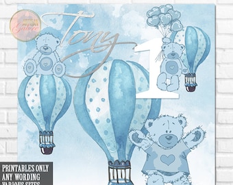 Teddy Bear Birthday Backdrop, Teddy Baby Shower Backdrop, It's a Boy, Blue Teddy Bear Backdrop Banner, Teddy Bear Hot Air Balloon digital