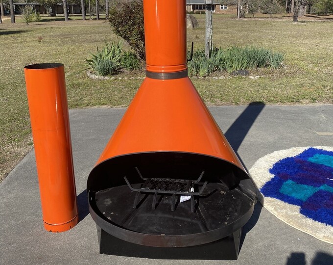 Mid Century Modern Orange Enamel Preway Fireplace W/ 3 Pipe Sections
