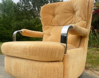 Milo Baughman Style Chrome Flat Bar Recliner Chair mid century modern