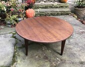 Mid Century Modern Jens Risom Round Walnut Coffee Table