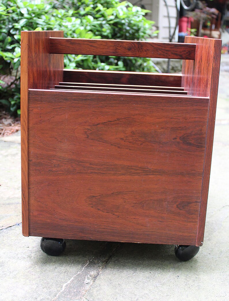 Scandinavian Rosewood Rolling Record Album Holder Rack Bruksbo Etsy