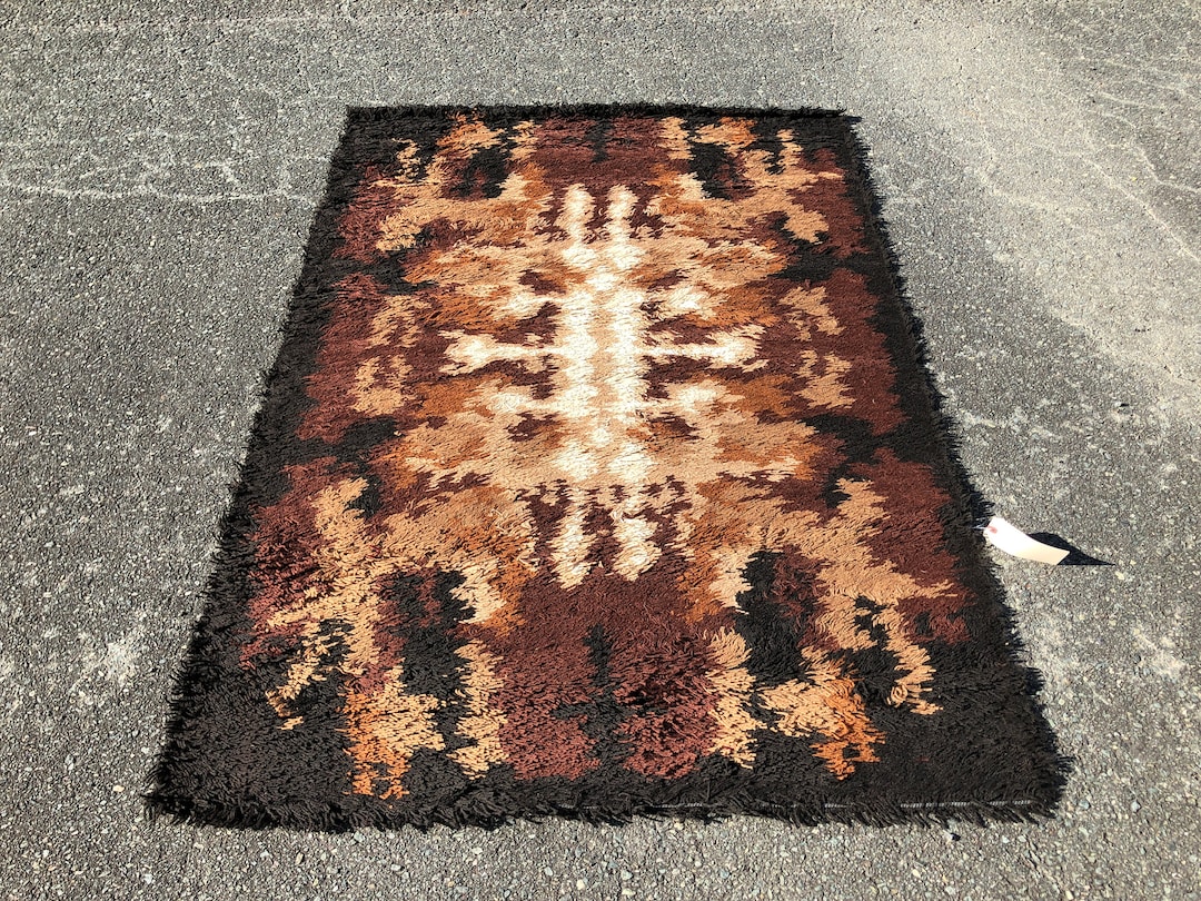 New Old Stock Wool Rya Rug 4' X 6' 1970s Mid Century Modern Space Age ...