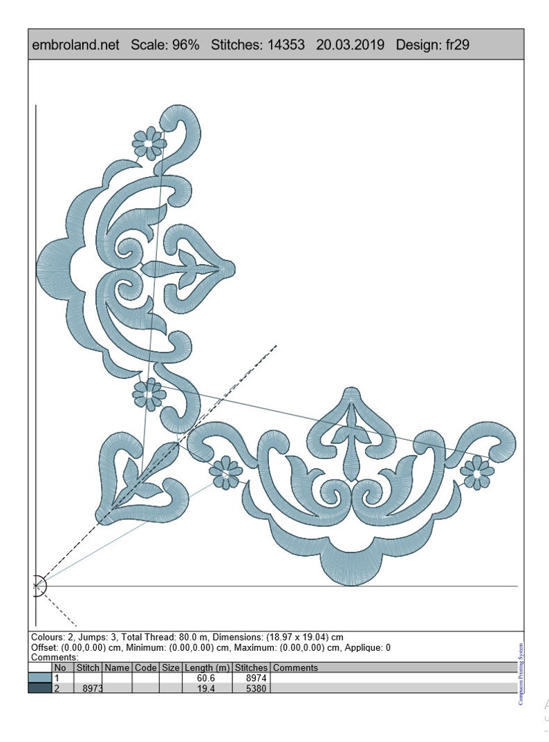 Corner Embroidery Design Decorative Element Embroidery Etsy