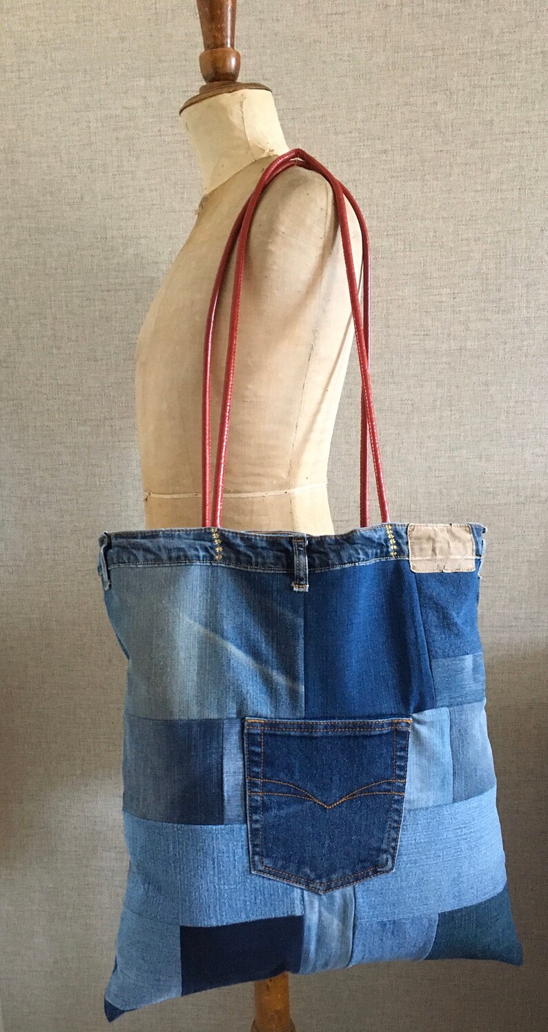 Patchwork Recycled Denim Tote Bag Etsy