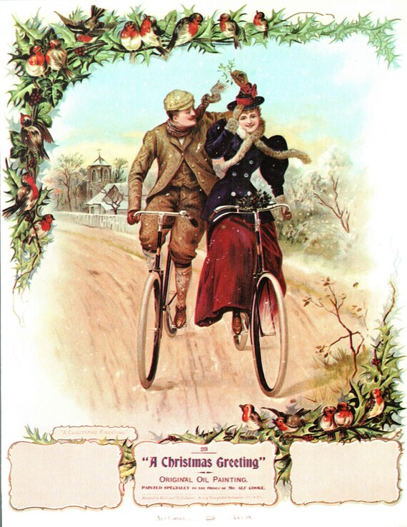 Immagini Natalizie Vintage Da Scaricare.Coppia Vittoriana In Bicicletta Stampa Natalizia Vintage Etsy