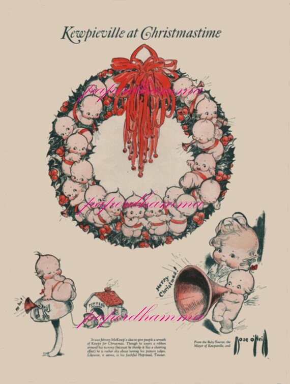 Immagini Natalizie Vintage Da Scaricare.Kewpies Illustrazione Natalizia Rose O Neill Vintage Etsy