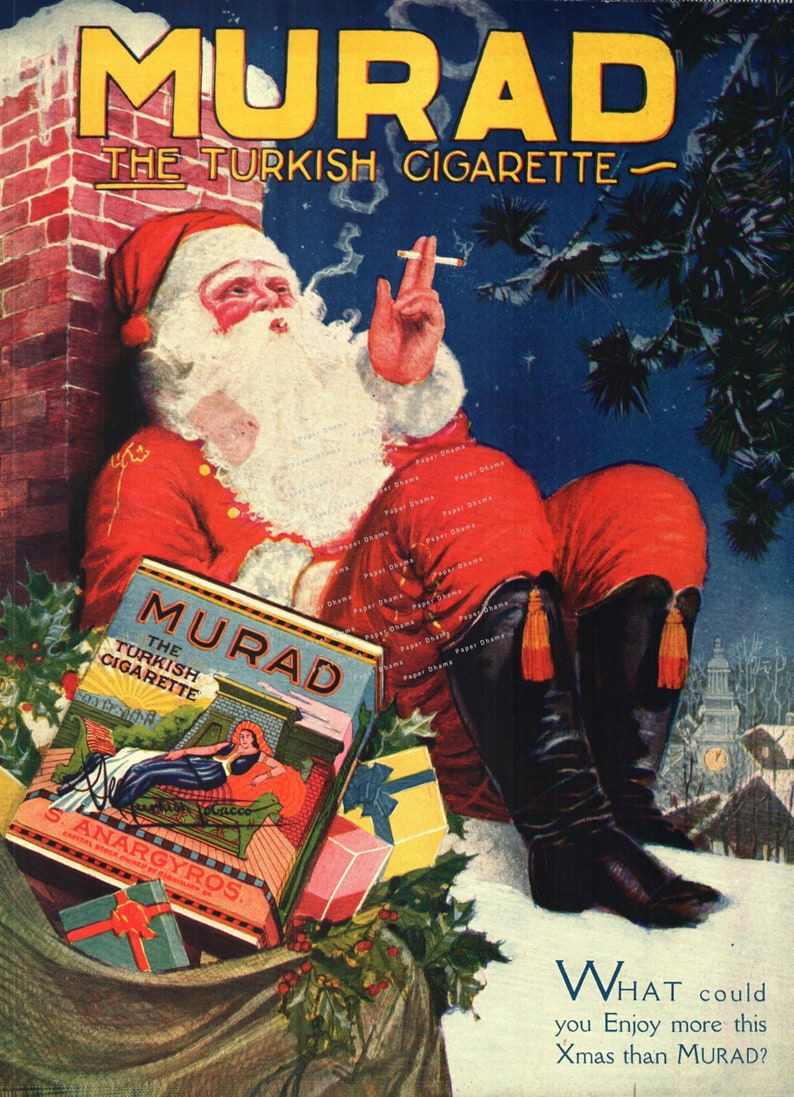 Murad cigarettes ad Santa Claus santa smoking 1920s | Etsy