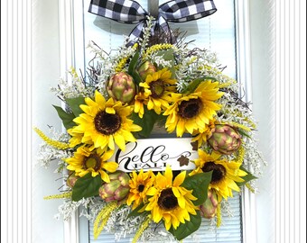 Hello Fall Sunflower wreath Wreath Wreath, 21” Wreath for your front Door , wreath, Flower wreath, Autumn wreath