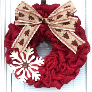 Christmas Burlap Wreath Winter Wreath, Red with Merry Christmas Ribbon , Holiday Burlap Wreath Merry Christmas Wreath image 2