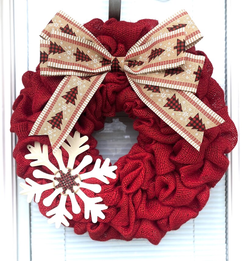 Christmas Burlap Wreath Winter Wreath, Red with Merry Christmas Ribbon , Holiday Burlap Wreath Merry Christmas Wreath image 2