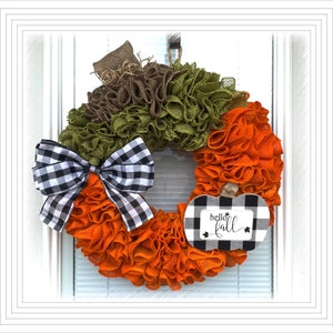 Hello Fall Wreath. Fall Wreath, Autumn Wreath, Orange pumpkin Wreath ,  Burlap ribbon Wreath,  wreaths, Home decor