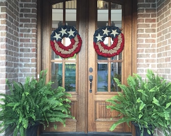 USA Burlap Wreath - Natural, red, and Blue Burlap Wreath, Rustic 4th of July Wreath, Patriotic, Flag Wreath , Independence Day