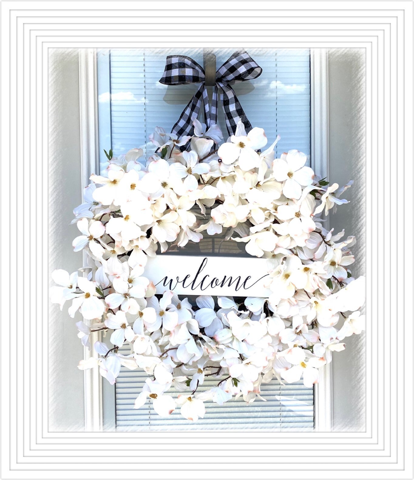 Welcome  Buffalo plaid Dogwood Wreath, Wreath for your front Door , 2…