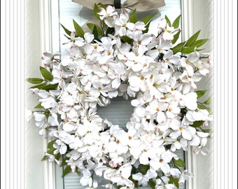 Spring white Dogwood Wreath, Wreath for your front Door,wreath, Flower wreath, Door decoration, large white wreath, Floral wreath,  wreath