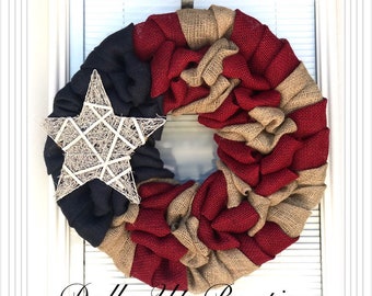 USA Wreath- 4th of July Wreath- Red White, Blue Burlap Wreath- USA Wreath- Patriotic burlap wreath- Military wreath, 4th of July