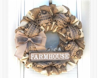 Farmhouse Wreath, Rustic wreath- Country, Burlap Wreath , Farmhouse Decor burlap, Wreath, Farm decor