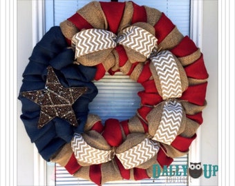 4th of July Wreath-Fourth of July Wreath- America Wreath, USA decor wreath, Burlap Decor Wreath Summer Wreath- Patriotic burlap wreath-