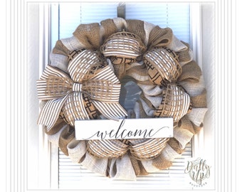 Wreath for front door, Welcome Wreath, Rustic wreath- Country, Burlap Wreath , Everyday Decor burlap, Wreath, Farm decor