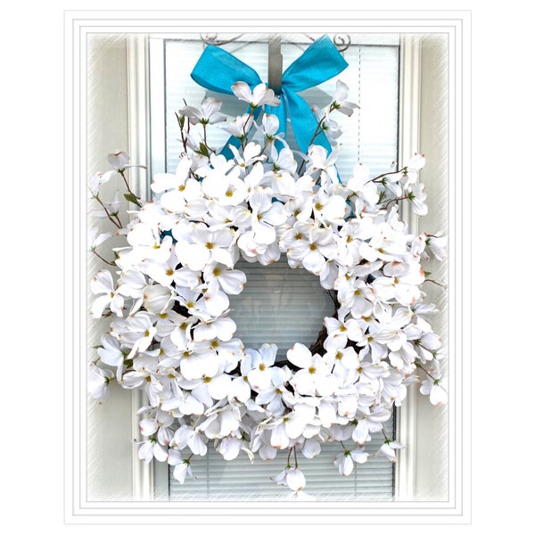 Dogwood Wreath, Wreath for your front Door , 20” wreath, Flower wreath, Door decoration, Welcome wreath, Floral wreath, White wreath