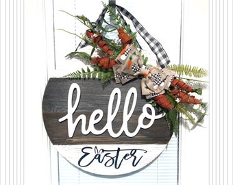 Hello EasterWreath, Spring Buffaloplaid Door Hanger Wreath for your front Door , 18” Wreath, Flower wreath, Door decoration, wreath