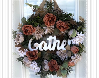 Gather Fall wreath, 24” Fall Floral Wreath,  Fall wreath, Fall Door Decor wreath, Fall decor