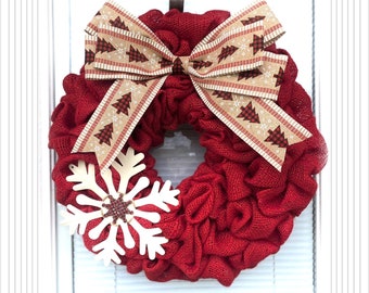 Christmas Burlap Wreath - Winter Wreath, Red  with Merry Christmas Ribbon , Holiday Burlap Wreath - Merry Christmas  Wreath