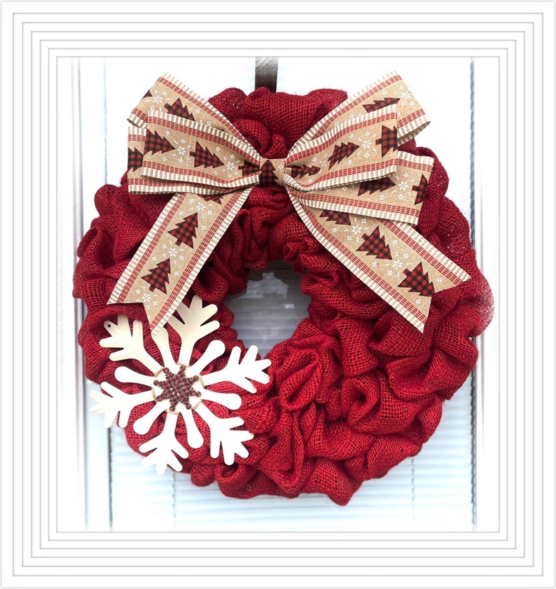 Christmas Burlap Wreath Winter Wreath, Red with Merry Christmas Ribbon , Holiday Burlap Wreath Merry Christmas Wreath image 1