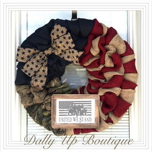 Army Wreath, United We Stand, patriotic wreath,  America wreath - USA decor Burlap Wreath - American Soldier wreath, 4th of July