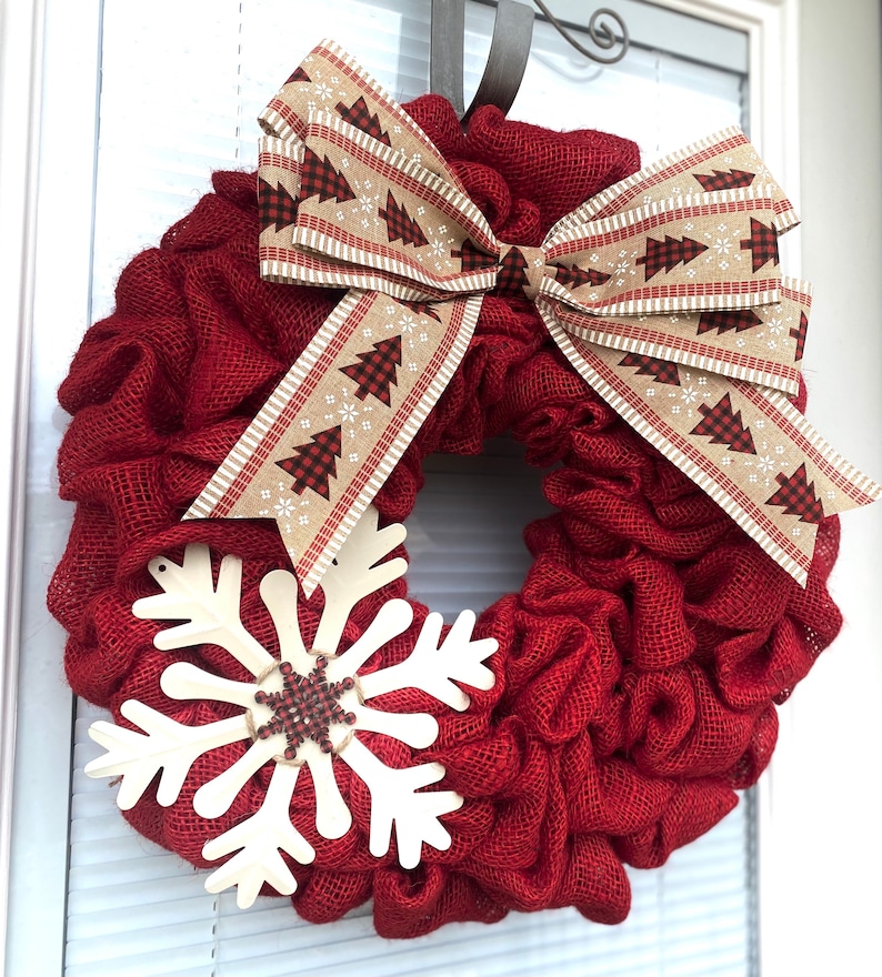 Christmas Burlap Wreath Winter Wreath, Red with Merry Christmas Ribbon , Holiday Burlap Wreath Merry Christmas Wreath image 3