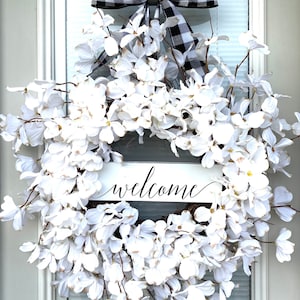 Welcome Buffalo plaid Dogwood Wreath, Wreath for your front Door , 20 wreath, Flower wreath, Door decoration, Welcome wreath image 3