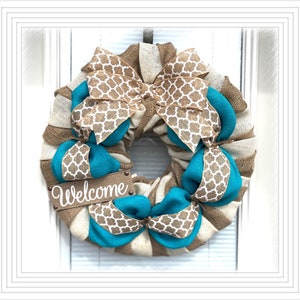 Custom Wreath, Everyday Wreath, Natural and teal Wreaths, Wreath for All Year, welcome Wreath, Decor Wreath, Door Decoration,