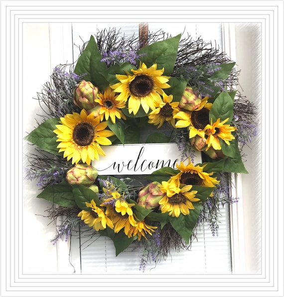 Sunflower Wreath Wreath, 22” Wreath for your front Door , wreath, Flower wreath, sunflower Decor, Door decoration, Welcome wreath