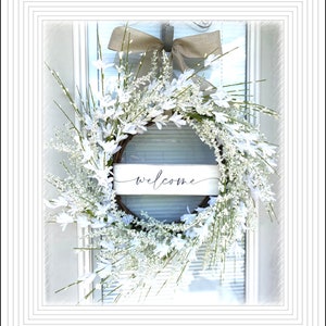 Welcome  Off white Wreath, white berry Wreath for your front Door , 20” wreath, Flower wreath, Door decoration, Welcome wreath