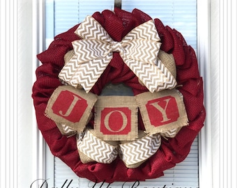 Burlap Wreath - Christmas Burlap Wreath - Red, and Natural Chevron Wreaths, Holiday Wreath, Christmas Burlap, Merry Christmas Wreath