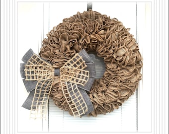 Burlap  Wreath, Natural, Gray  wreath- Country wreath, Farmhouse Wreath , Burlap Decor burlap, Wreath,