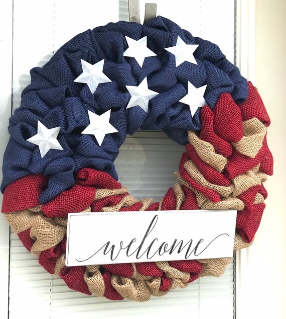 Usa American Flag Wreathwelcome Wreathpatriotic Wreaths Etsy