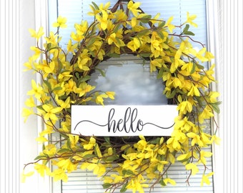 Spring   forsythia Wreath, Door Spring wreath, 20” Spring Hello wreath, Flower wreaths