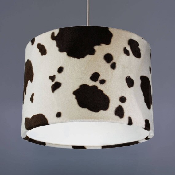 Brown Cow Animal Print Faux Fur Fabric Drum Lampshade Pendant Image 0