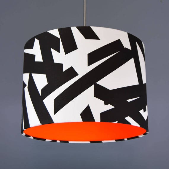 Monochrome Brush Stroke Lampshade Pendant With choice Of Neon Lining Monochrome Brush Stroke Lampshade Pendant With choice Of Neon Lining