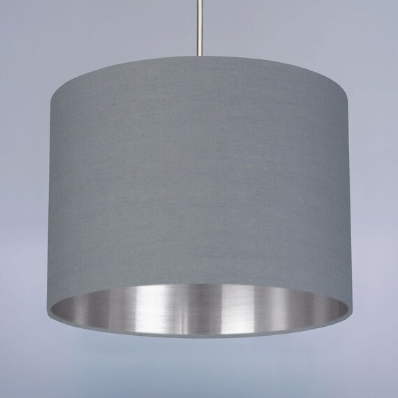Grey Plain Fabric Drum Lampshade With Copper Gold Or Silver Lining 20cm 30cm 45cm 70cm