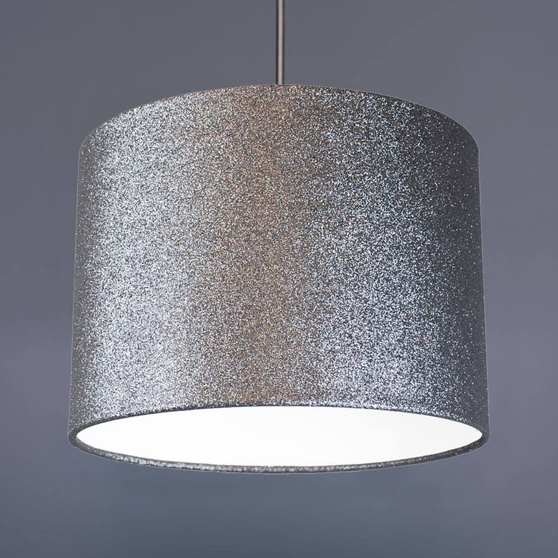 Grey Glitter Metallic Fabric Drum Lampshade Pendant 20cm 30cm 45cm