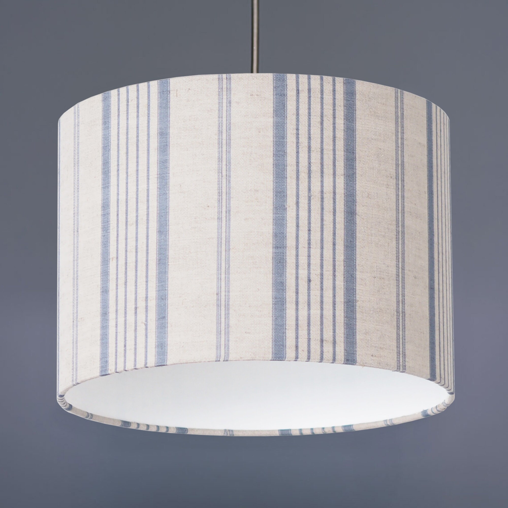 Natural And Blue Stripe Linen Fabric Drum Lampshade For Lamp Etsy