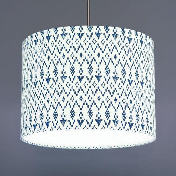 navy blue and white lamp shade