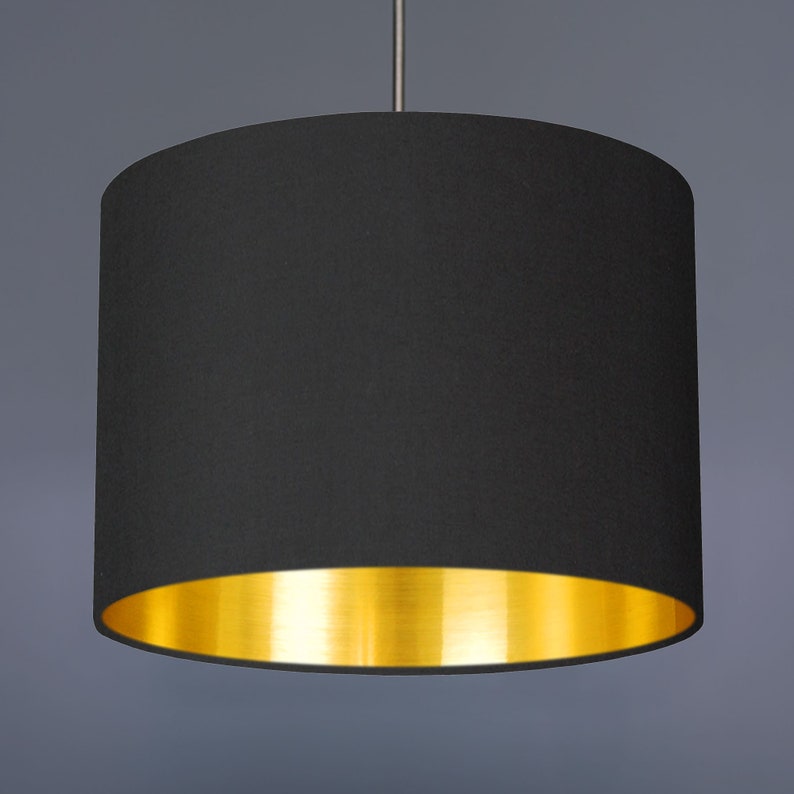 Black Plain Fabric Drum Lampshade With Copper Gold Or Silver Lining 20cm 30cm 45cm 70cm